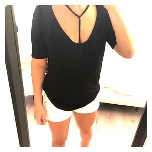 black t-shirt with detail at neckline